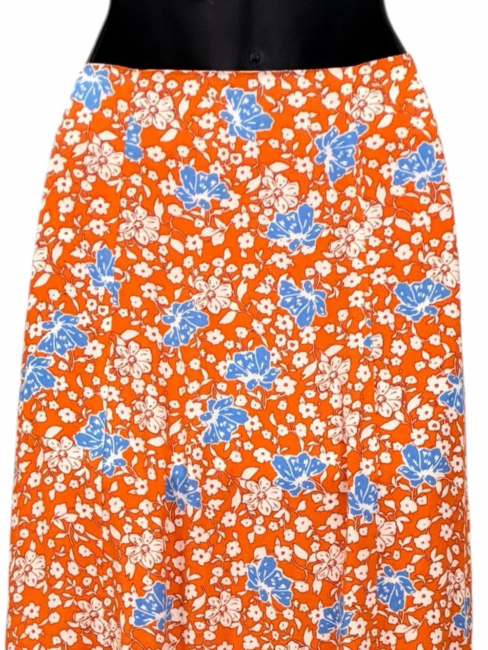 Maeve Anthropologie Lille Orange Blue Floral Side Slit Midi Skirt Size 4